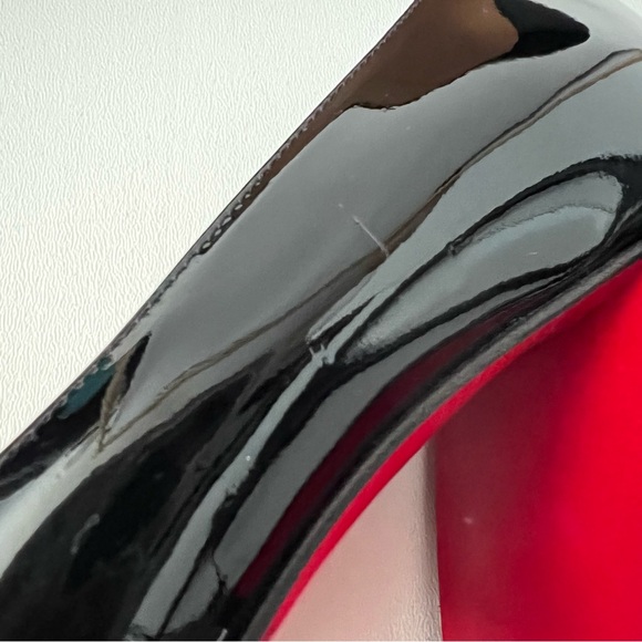 CHRISTIAN LOUBOUTIN | Miss Sab Black Patent Leather Block Heel Pumps 37.5 US 7.5 - Picture 11 of 16